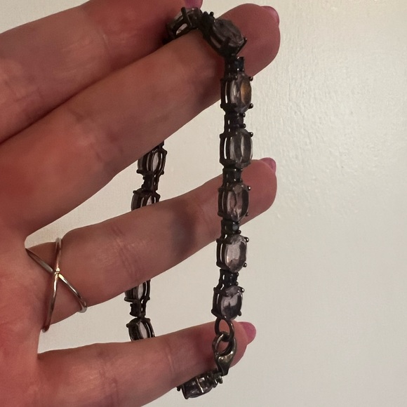 Amethyst and sapphire sterling silver tennis bracelet - Picture 2 of 4